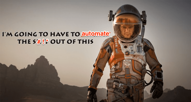 Mark Whatney, main character of The Martian, captioned with a paraphrase of 