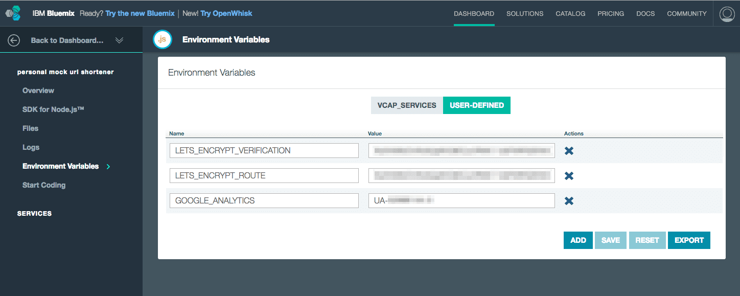 user defined environment variables