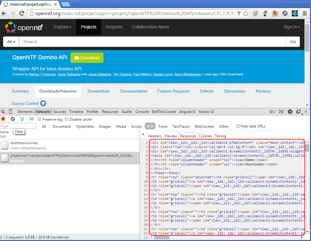 sample XPages partialRefresh call response