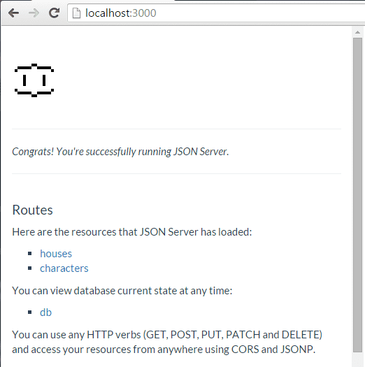 json-server's default maintenance screen