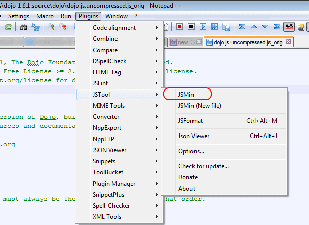 minifying with JSTool in Notepad++