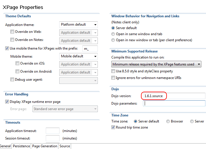 specify the new dojo library in XSP Properties